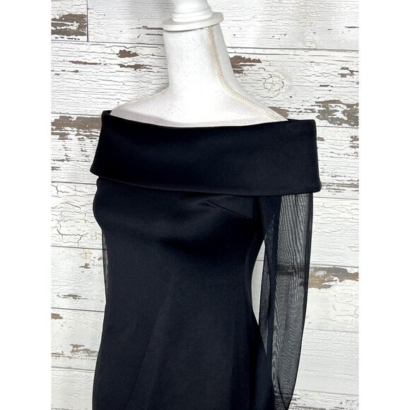 CALVIN KLEIN Off the Shoulder Cocktail Dress Black Sz 4 EUC - Picture 2 of 6